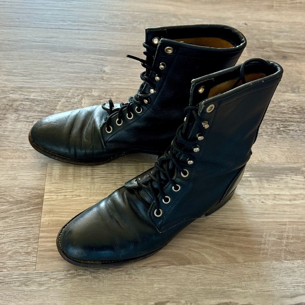 Justin 0506‎ Black Leather Western Roper Lace Up Boots